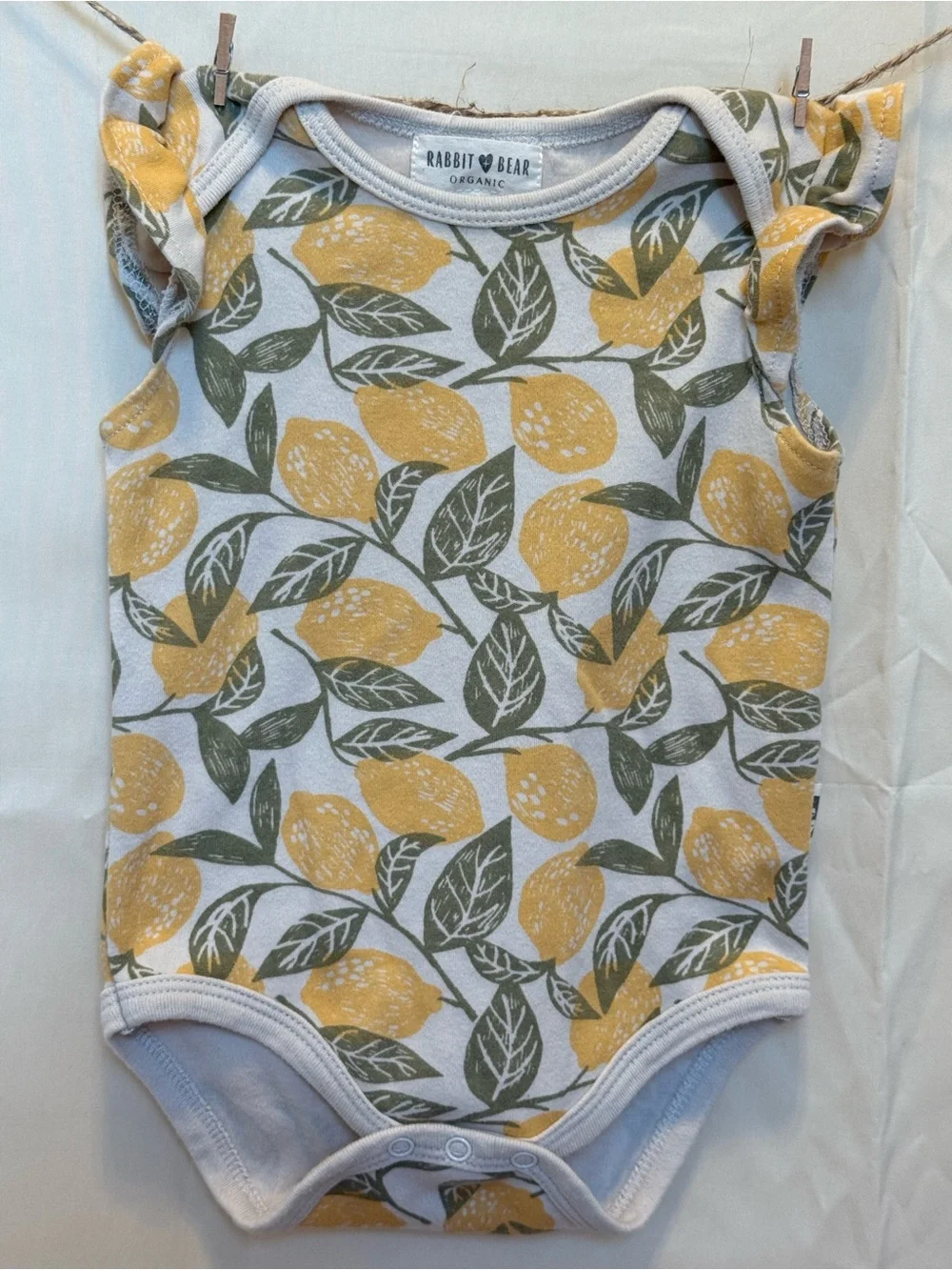 Rabbit + Bear Baby Bodysuit Trio in Yellow and White Lemon Prints